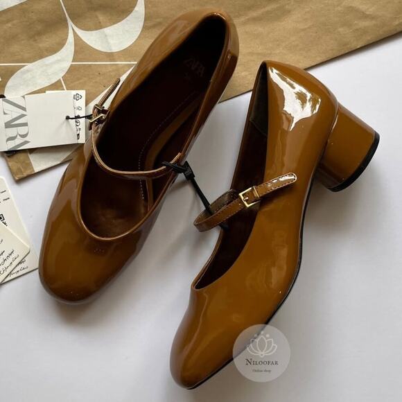 ZARA Mary Jane Patent Heels NWT – Ochre Buckled Block Heels, Size 8 & 9 - Picture 8 of 16